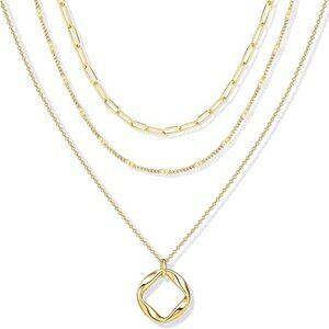 Gold Circle Necklaces Stackable Dainty 14K Gold Silver Plated Trendy Simple